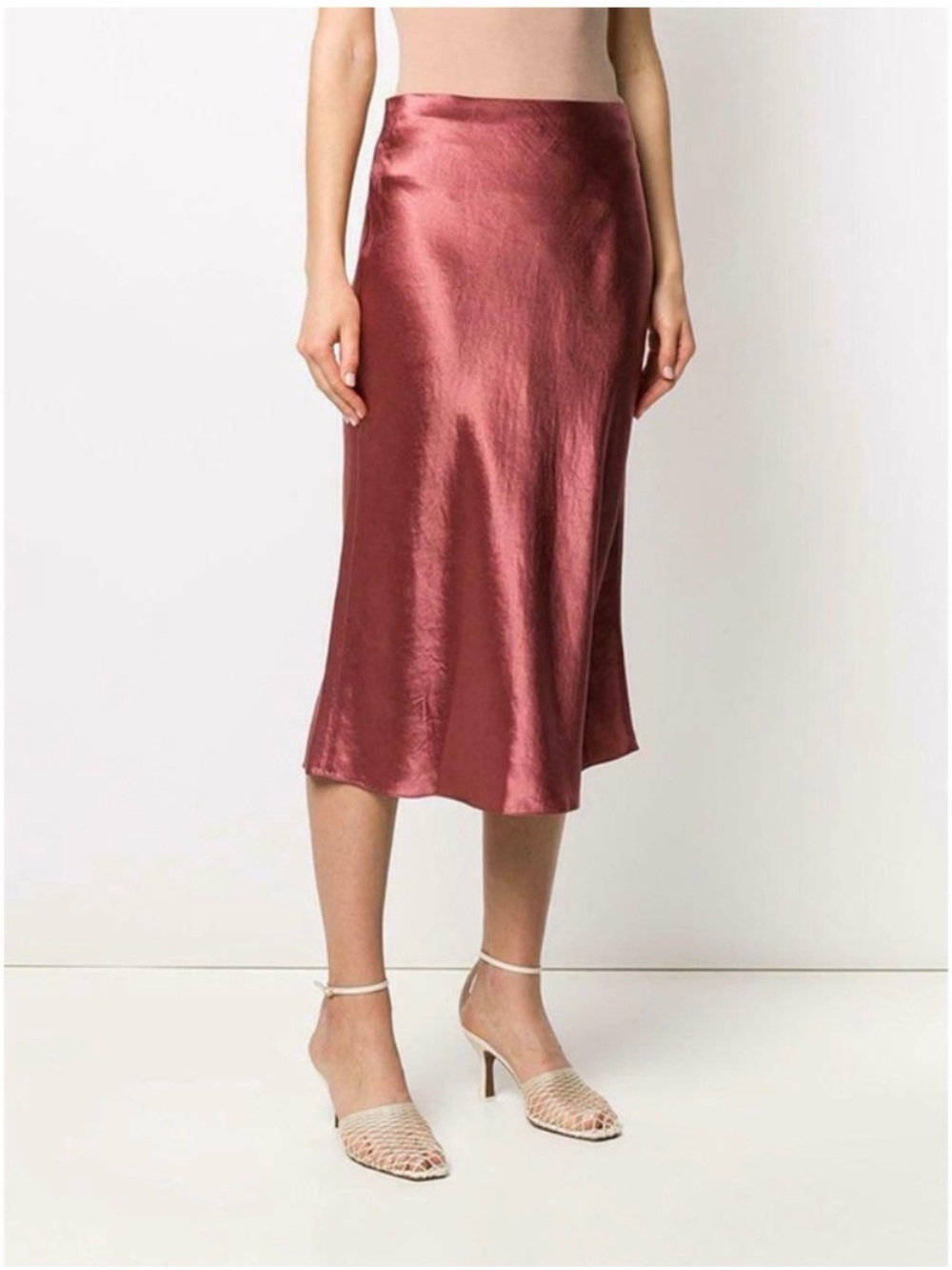 Vince Rose Pink Satin Midi Slip Skirt Summer Spring Capsule Travel Wedding | 2